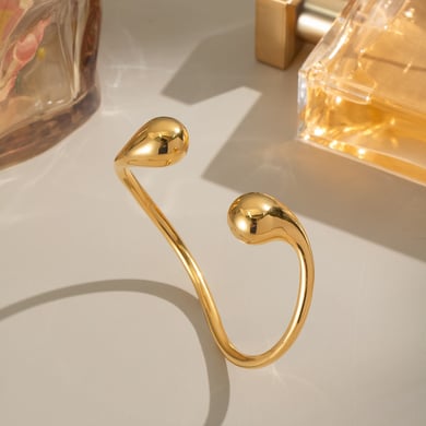 Bracciale rigido color oro in acciaio inossidabile di forma irregolare da 1 pezzo h5 Immagine4