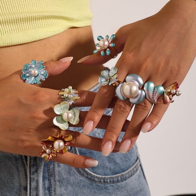 1 Piece Romantic Flower Stainless Steel Statement Ring h5 Picture4