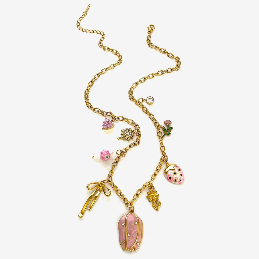 Collana con ciondolo a forma di fiore in acciaio inossidabile color oro, 1 pezzo 