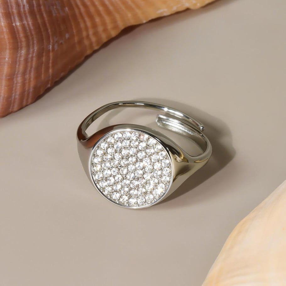 1 pezzo di anello da donna in acciaio inossidabile con zirconi e pietre preziose, stile geometrico minimalista Immagine6