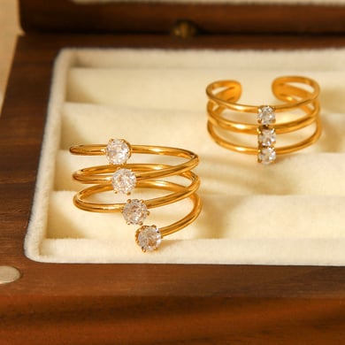 1 Piece Simple Three Layers Stainless Steel   Gold Color  Zircon Statement Rings h5 Picture6