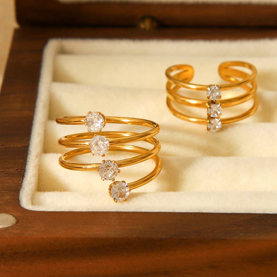 1 Piece Simple Three Layers Stainless Steel   Gold Color  Zircon Statement Rings Picture6