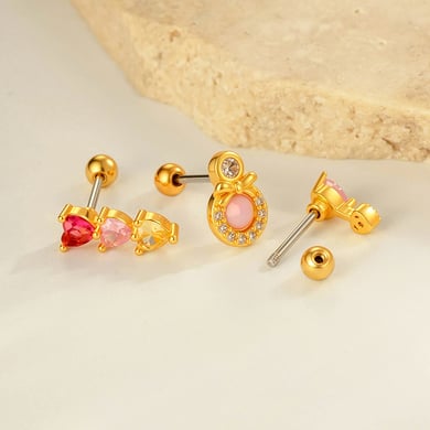 1 Piece Heart Copper Gold Color  Zircon Piercing Earring h5 Picture3