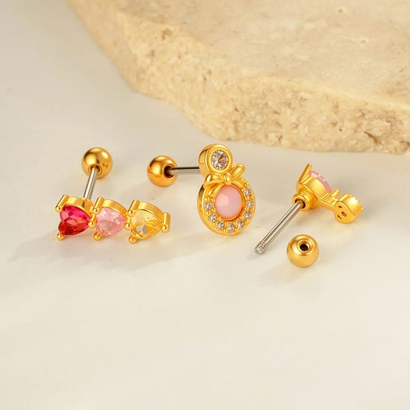 1 Piece Heart Copper Gold Color  Zircon Piercing Earring