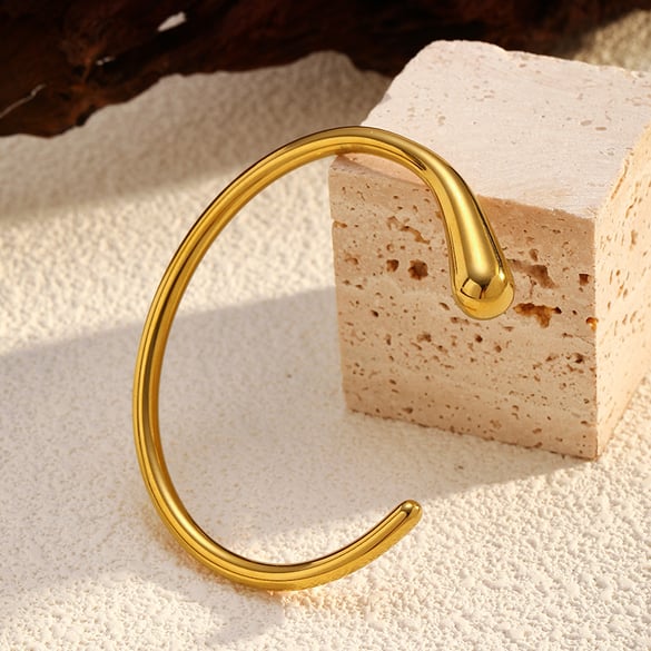 1 Piece Simple Circle Stainless Steel  Gold Color  Cuff Bracelet 2