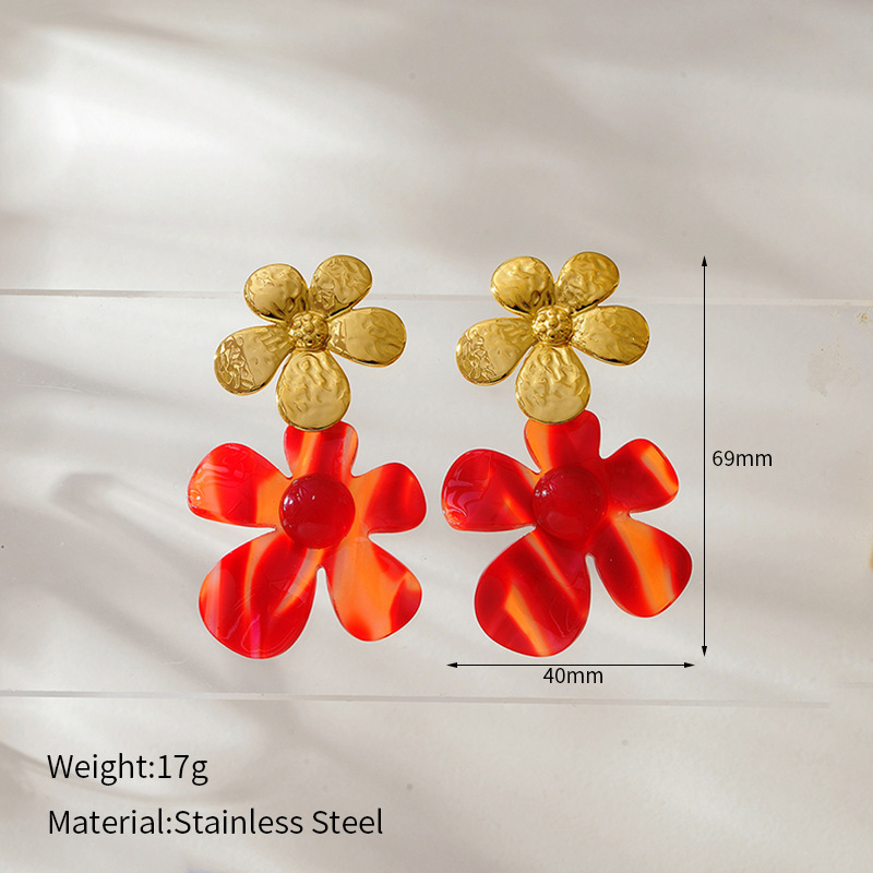 1 Pair Romantic Series Imitation Acetate Sheet Flower Drop Earrings