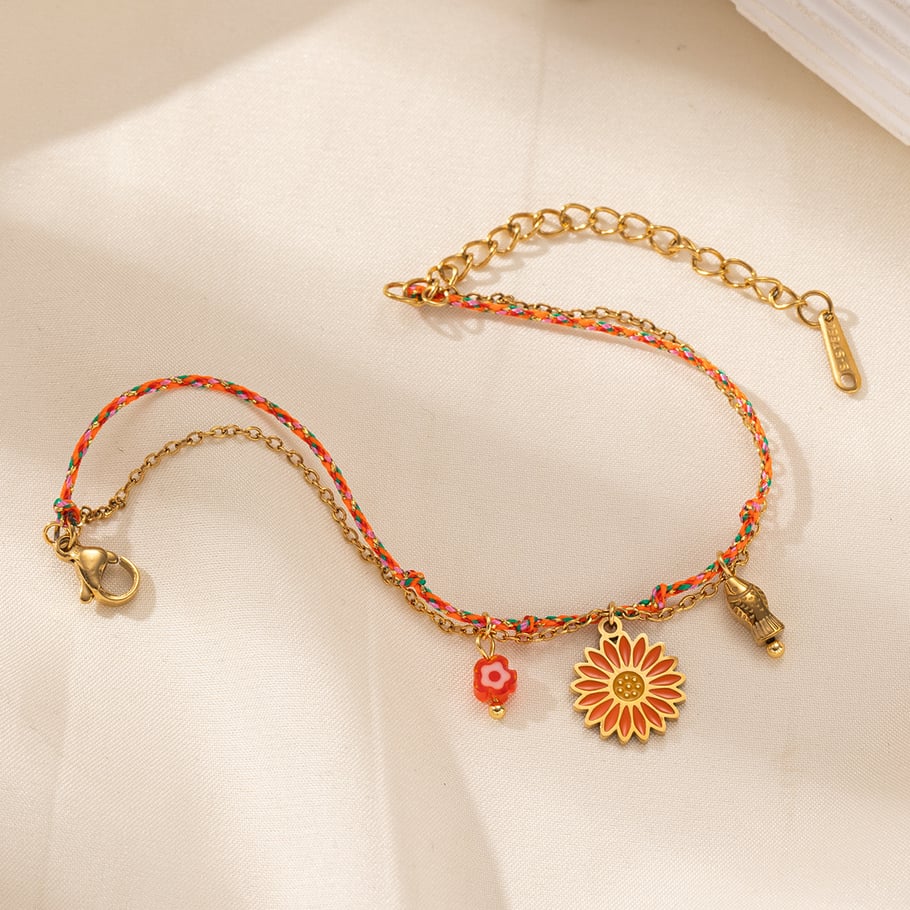 Bracelet à breloques en acier inoxydable couleur or, série romantique, 1 pièce, motif fleur douce Image4