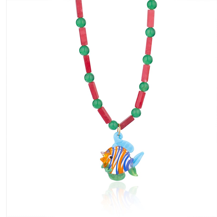 1 Piece Transparent Glass Fish Natural Stones Women's Beaded Necklaces 