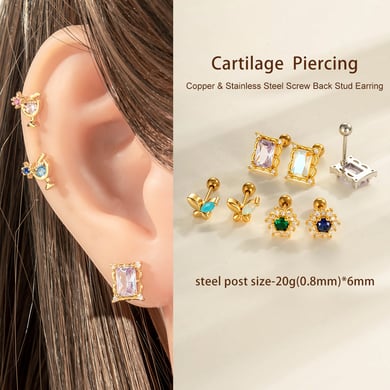 1 Adet Kelebek Bakır Altın Rengi Zirkonyum Piercing Küpe h5 Resim4