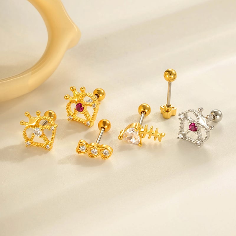 1 pieza de delicados pendientes de perforación con circonitas de color cobre y dorado para mujer Imagen4