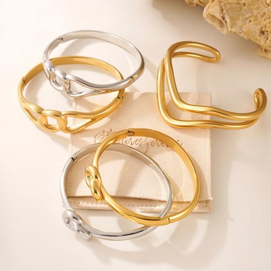 Braccialetti da donna in acciaio inossidabile color oro, forma irregolare minimalista, 1 pezzo h5 Immagine4