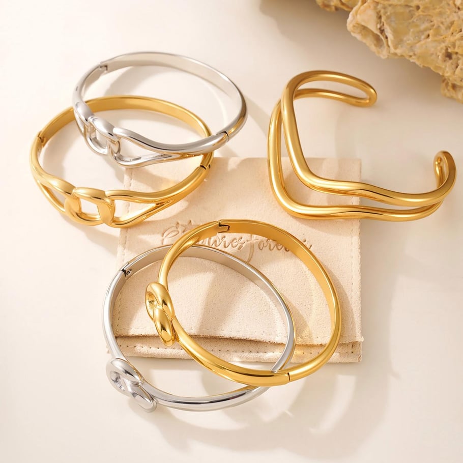 Braccialetti da donna in acciaio inossidabile color oro, forma irregolare minimalista, 1 pezzo Immagine4