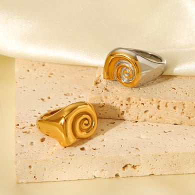 1 Stück Daily Lines Statement-Ringe aus Edelstahl in Goldfarbe h5 Bild5