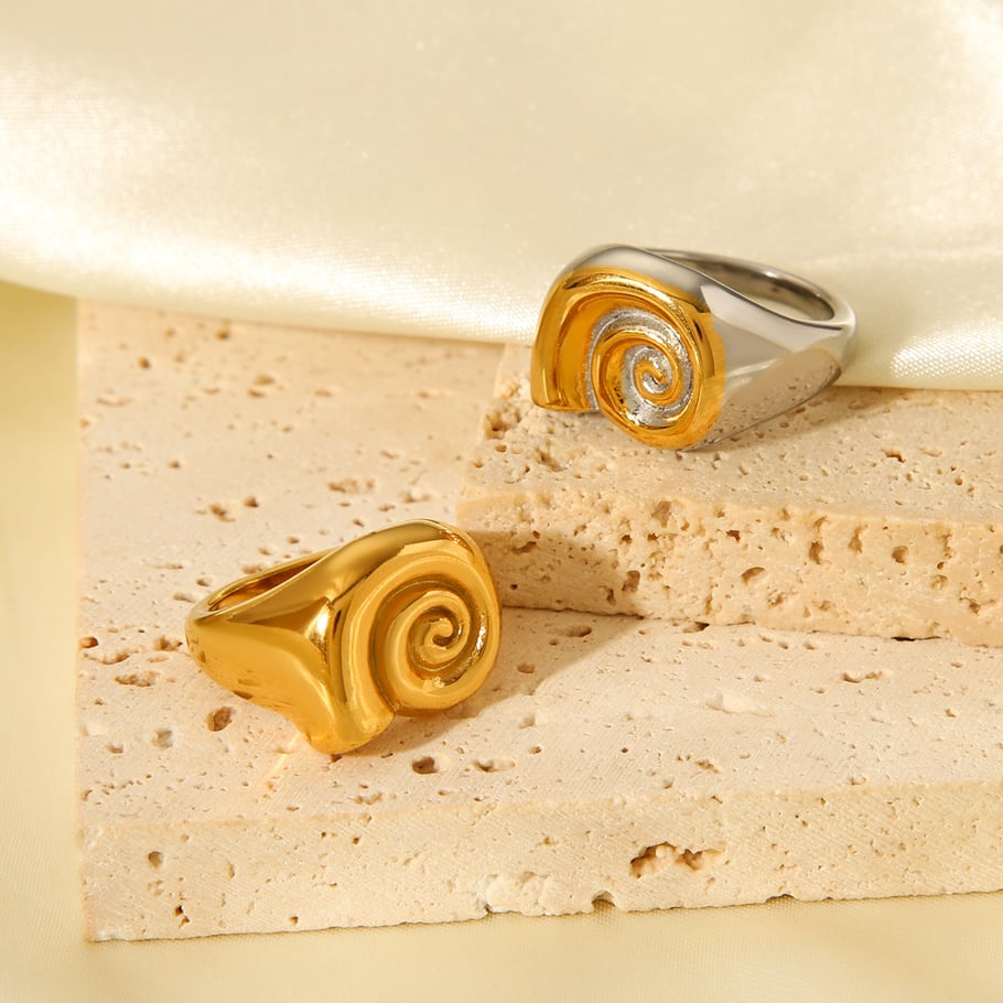 1 Stück Daily Lines Statement-Ringe aus Edelstahl in Goldfarbe Bild5