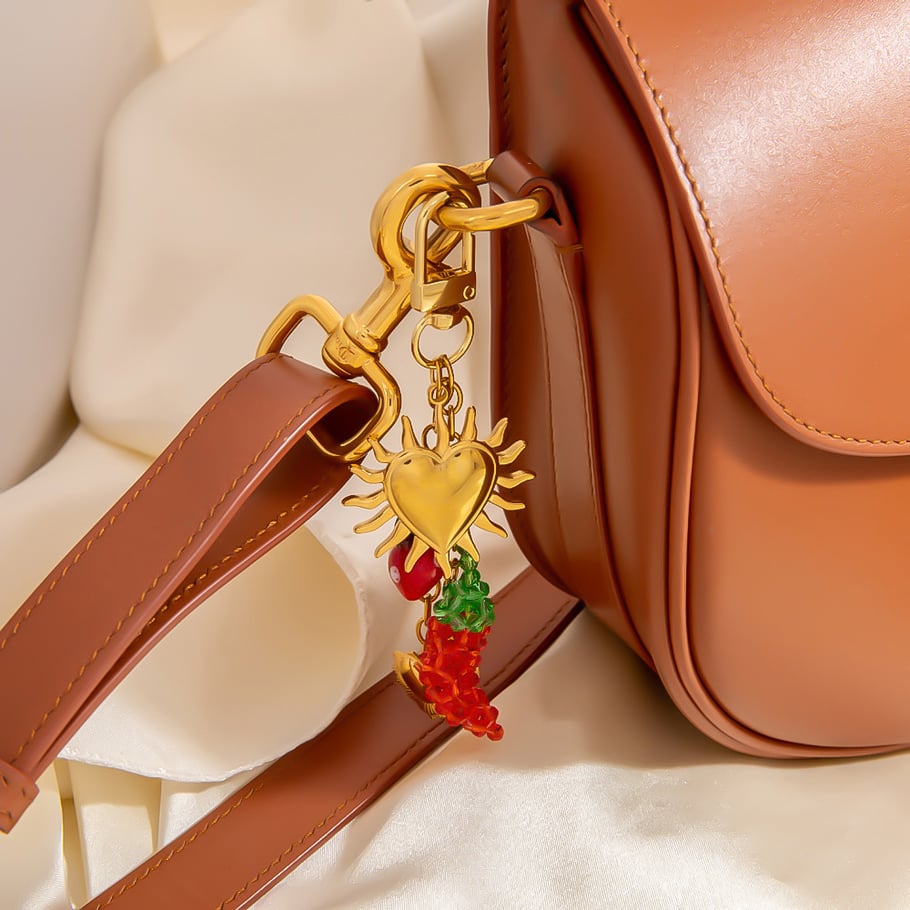 1 Piece Cute Fruit Stainless Steel Gold Color Bag Charm Picture5