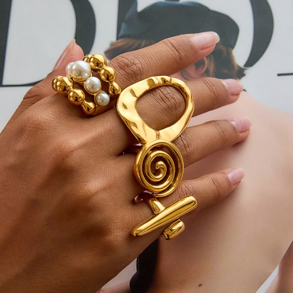 1 stuk onregelmatige ovale roestvrijstalen statement ringen in goudkleur
