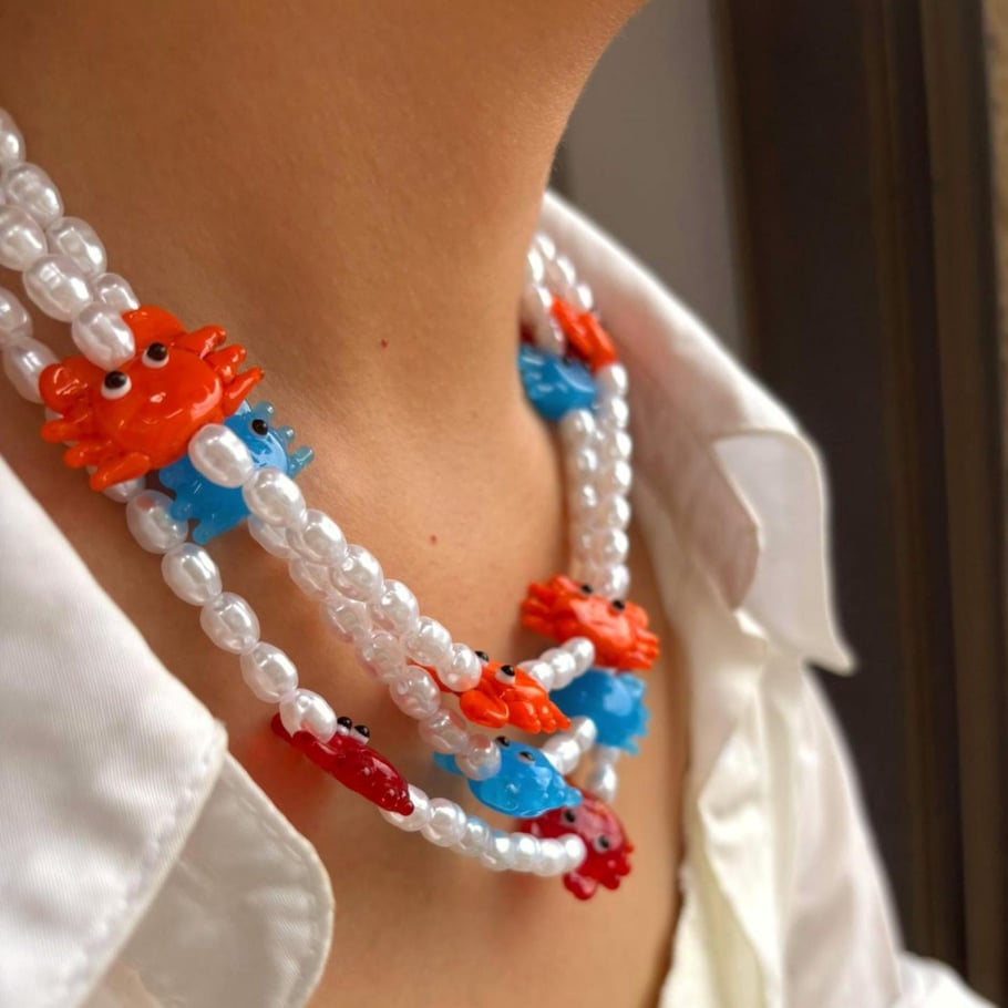 1 Piece Glaze Crab Pearl Beaded Necklace Picture3