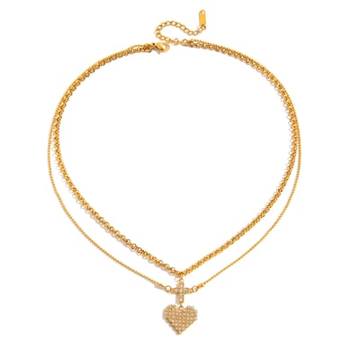 Collar de capas para mujer de acero inoxidable color dorado con corazón romántico de 1 pieza h5 