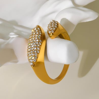 1 pezzo di anelli da donna in acciaio inossidabile di lusso con zirconi color oro h5 Immagine6