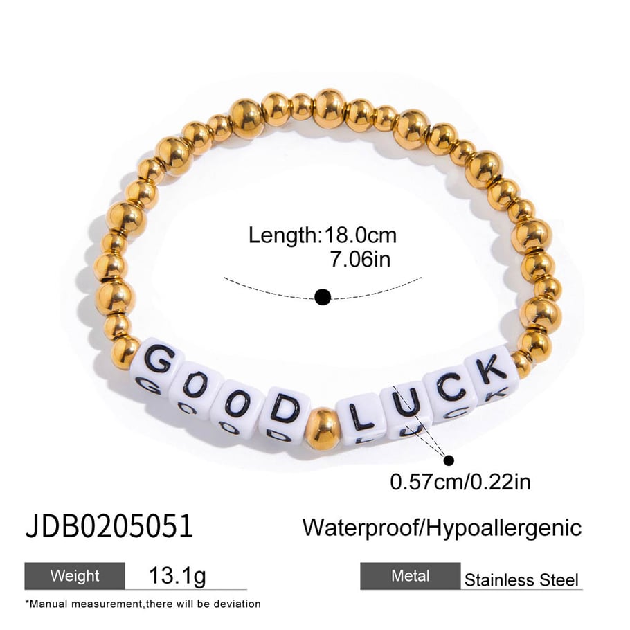 Bracelet à perles en acier inoxydable pour femme, motif lettre classique, 1 pièce Image2