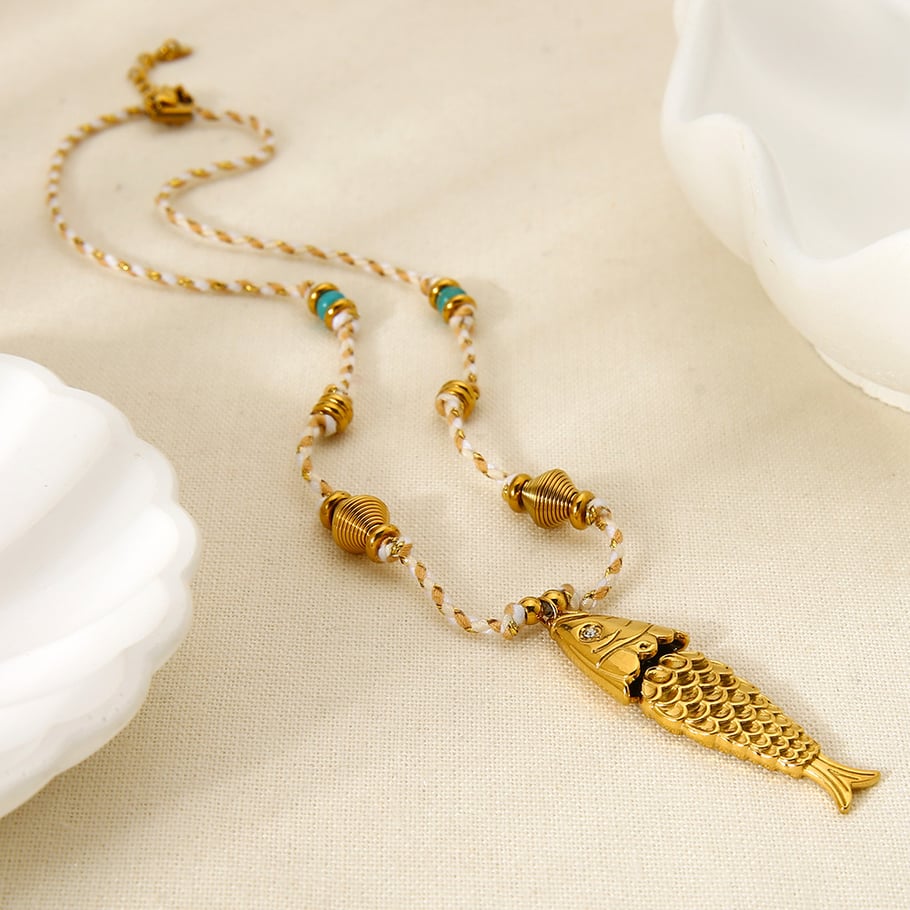 1 Pair Classic Series Retro Fish Stainless Steel  Women's Pendant Necklaces Picture3
