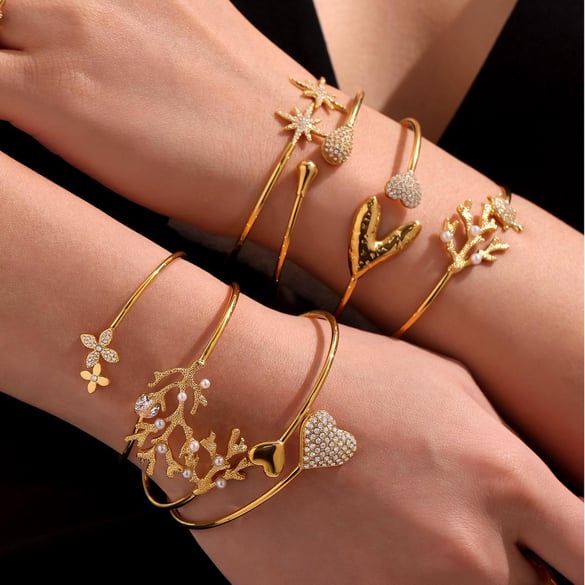 1 stuk vakantie koraal roestvrij staal goudkleurige dames armbanden