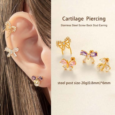 1 stuk strikknoop koper goudkleurige zirkoon piercing oorbel h5 Afbeelding4