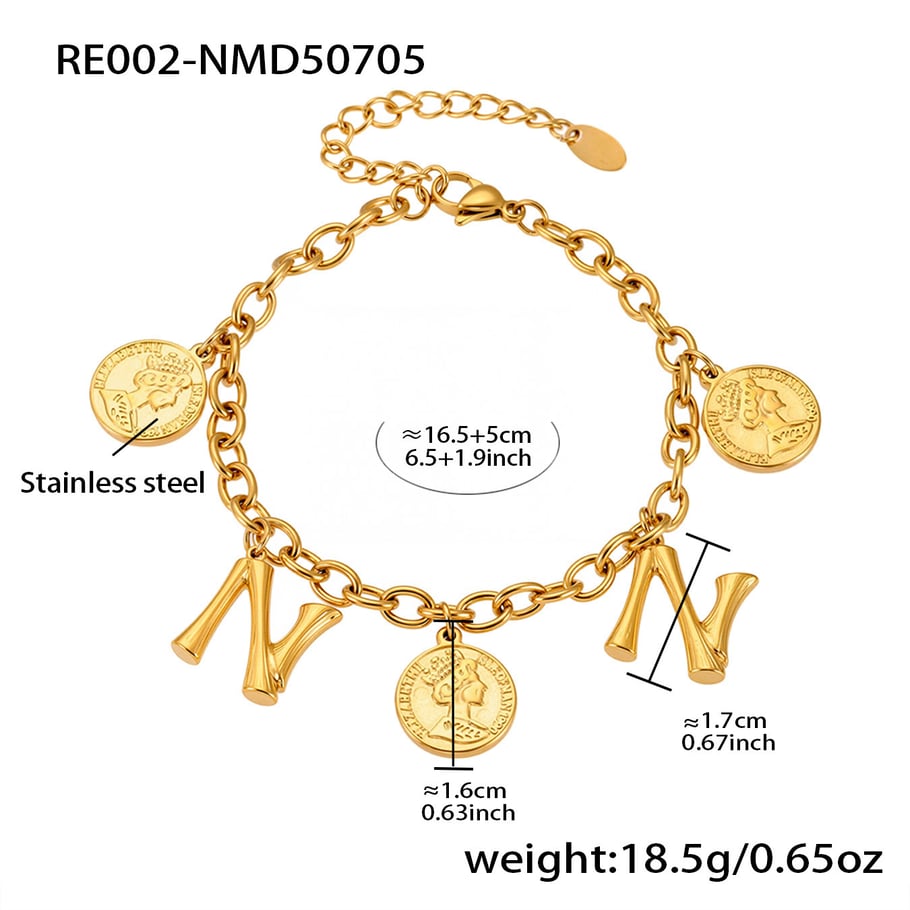 1 Piece Daily Letter Stainless Steel Gold Color Women's Charm Bracelets 