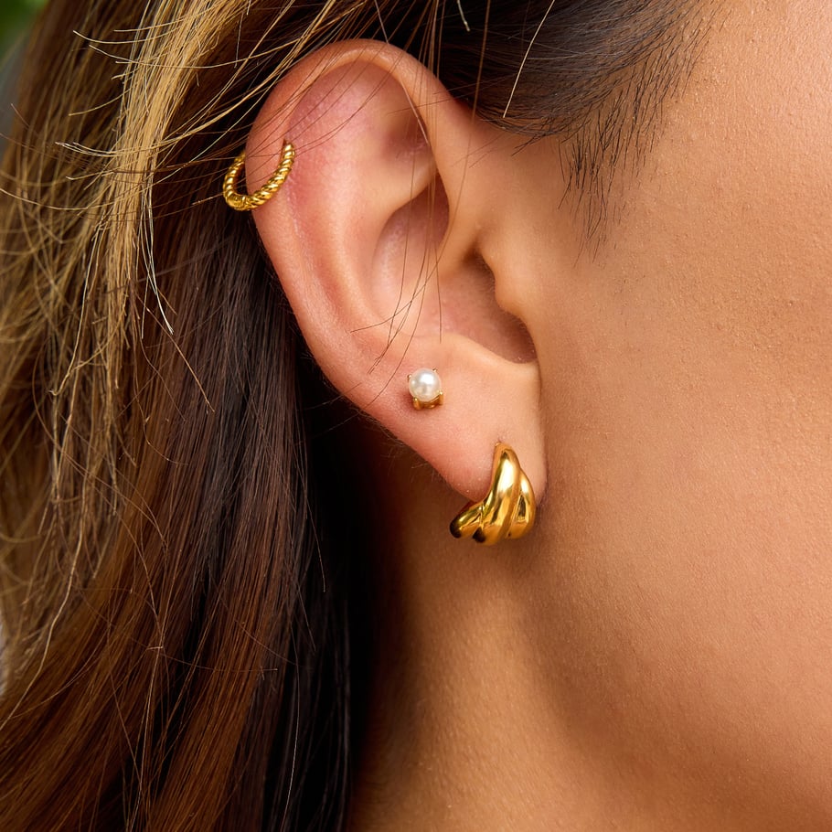1 Pair Simple Twist Stainless Steel Gold Color Women's Hoop Earrings h5Picture3