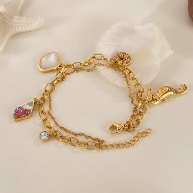 1 Piece Retro Shell Stainless Steel Gold Color Charm Bracelet h5 Picture7