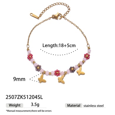 Bracelet à breloques en acier inoxydable couleur or, série romantique, 1 pièce, motif fleur douce h5 