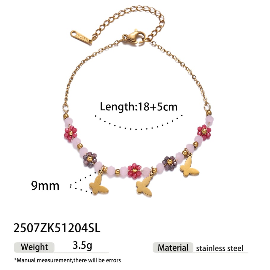 Bracelet à breloques en acier inoxydable couleur or, série romantique, 1 pièce, motif fleur douce 