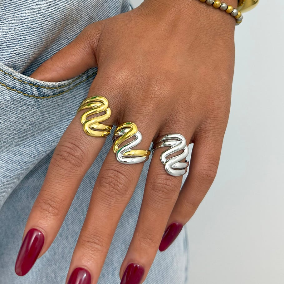 1 Stück einfache, unregelmäßig geformte Statement-Ringe aus Edelstahl in Goldfarbe Bild4