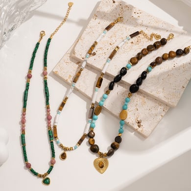 1 Piece Bohemian Heart Natural Stones Gold Color Women's Beaded Necklaces h5 Picture3