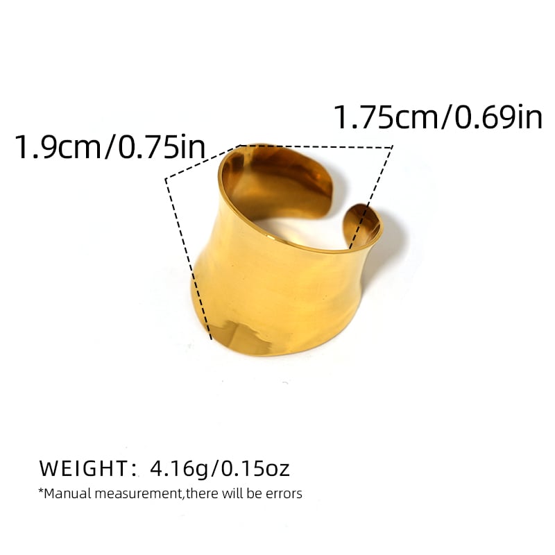 Anillo minimalista de acero inoxidable dorado de 1 pieza con forma irregular simple 