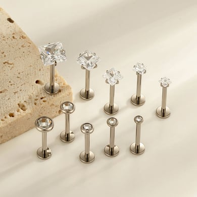 1 Adet Dikdörtgen Titanyum Alaşımlı Altın Renkli Zirkonyum Piercing Küpe h5 Resim4