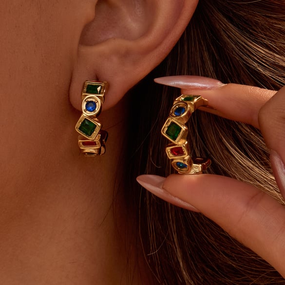 1 paire de boucles d&#39;oreilles créoles en acier inoxydable couleur or, série luxueuse