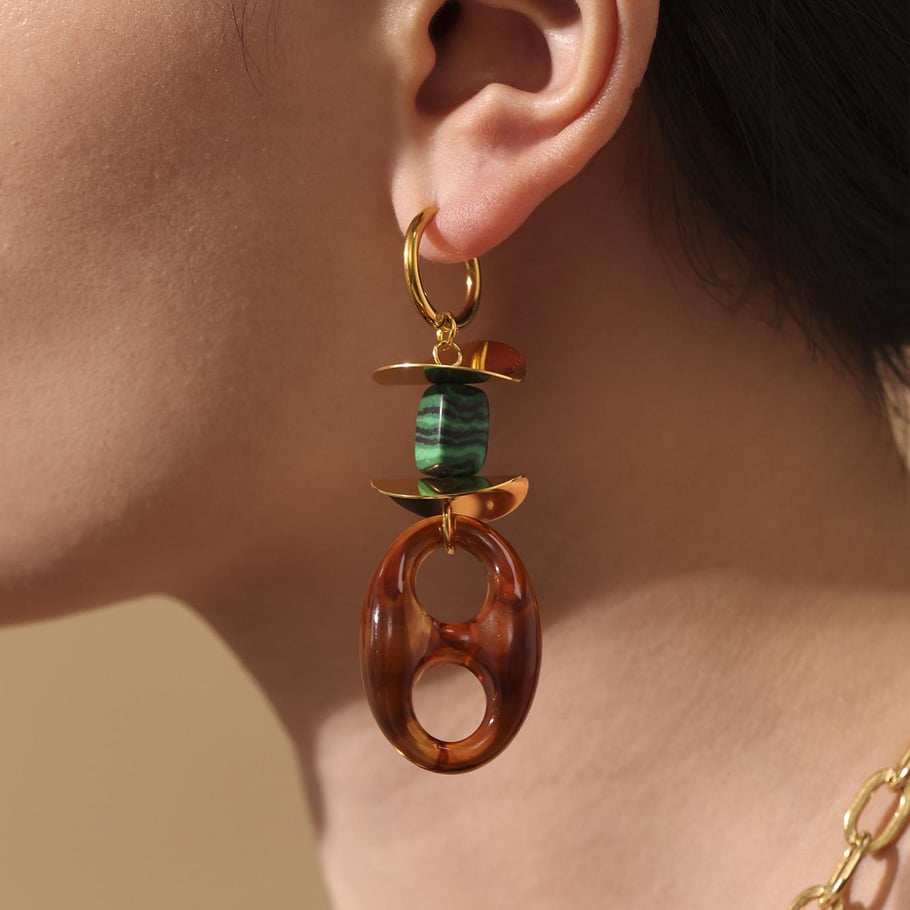1 Pair Retro Irregular Oval Shape Stainless Steel Gold Color Women's Drop Earrings Picture2