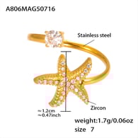 A806-Anello stella marina in zircone 5A in oro - Misura 7/Numero 7 Immagine7