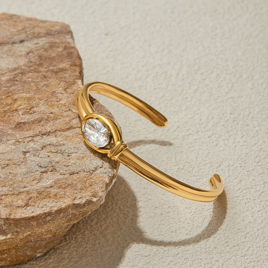 Bracelet élégant ovale en acier inoxydable couleur or pour femme, 1 pièce Image5