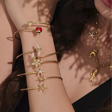 Braccialetti da donna in acciaio inossidabile color oro con zirconi, 1 pezzo, delicati insetti h5 Immagine2