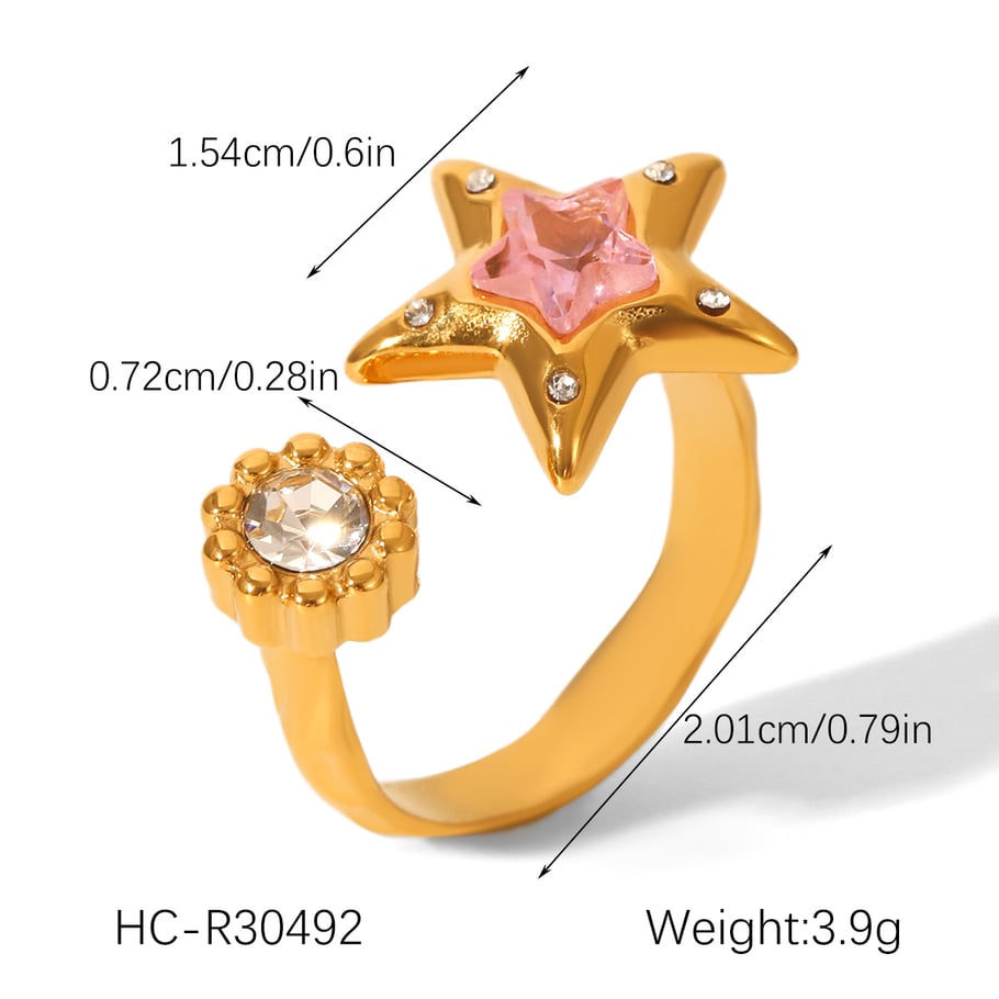 1 Piece Daily Star Stainless Steel Gold Color Zircon Statement Rings Picture2