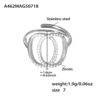 A462-Anello in acciaio con doppio anello in zircone/Numero 7 Immagine2