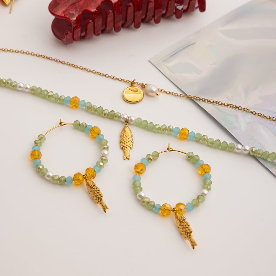 Conjunto de joyería para mujer de 1 pieza de cuentas etéreas de acero inoxidable color dorado Imagen5