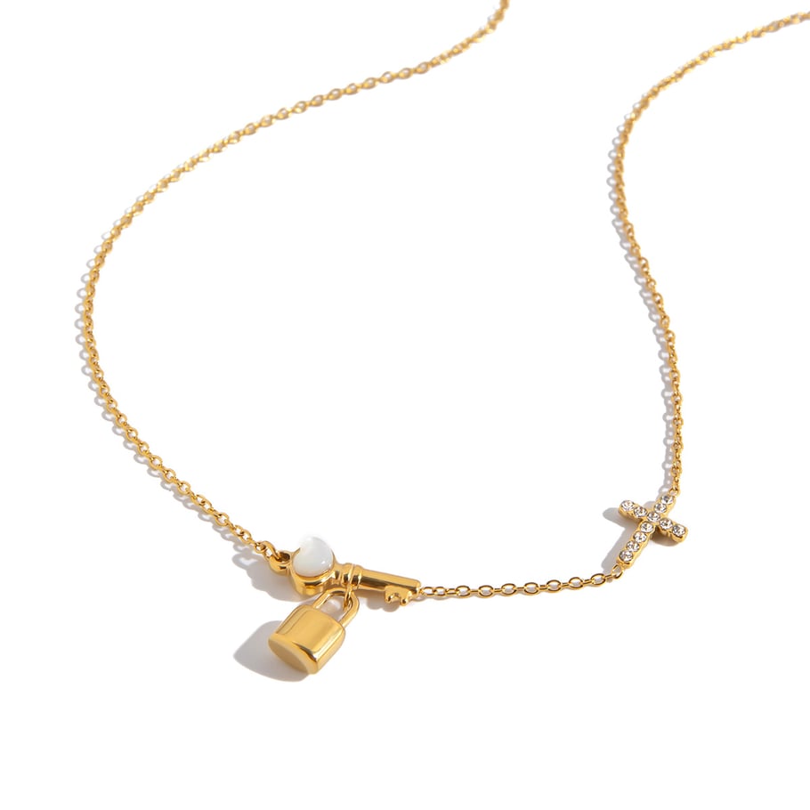 1 pieza elegante collar con colgante de llave de acero inoxidable color dorado para mujer 