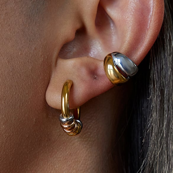 1 Pair Modern Annular Stainless Steel Gold Color Women's Hoop Earrings
