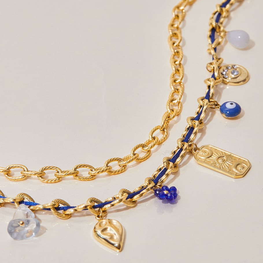 Collier pendentif rétro en acier inoxydable couleur or pour femme, motif tarot, 1 pièce Image5