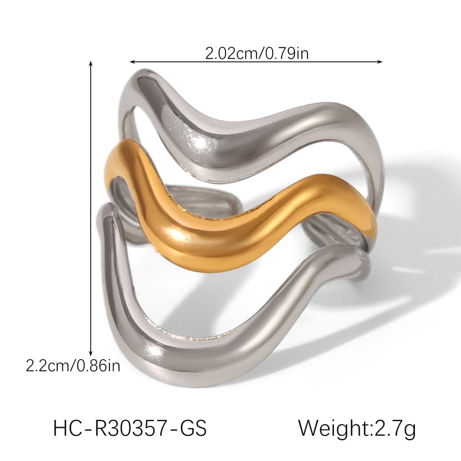 1 Piece Simple  Daily Lines Stainless Steel  Gold Color  Statement Rings Picture2