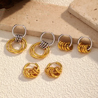 1 paio di orecchini pendenti semplici in acciaio inossidabile color oro h5 Immagine2