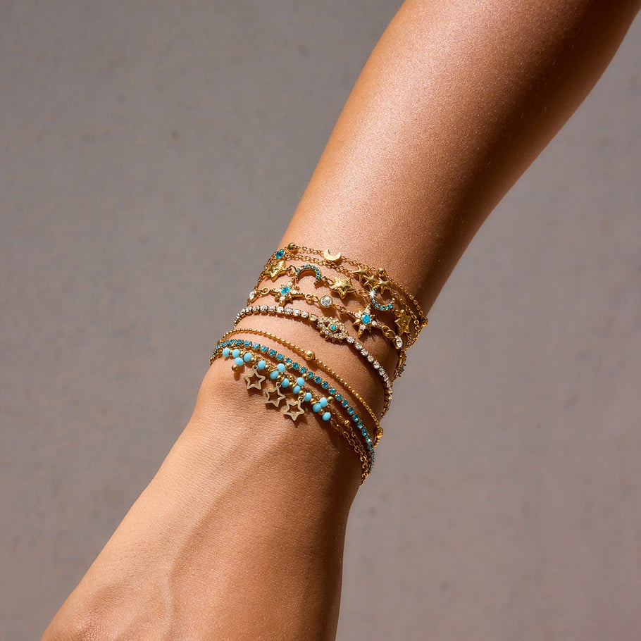 1 pulsera elegante con dije de estrella de acero inoxidable color dorado para mujer Imagen3